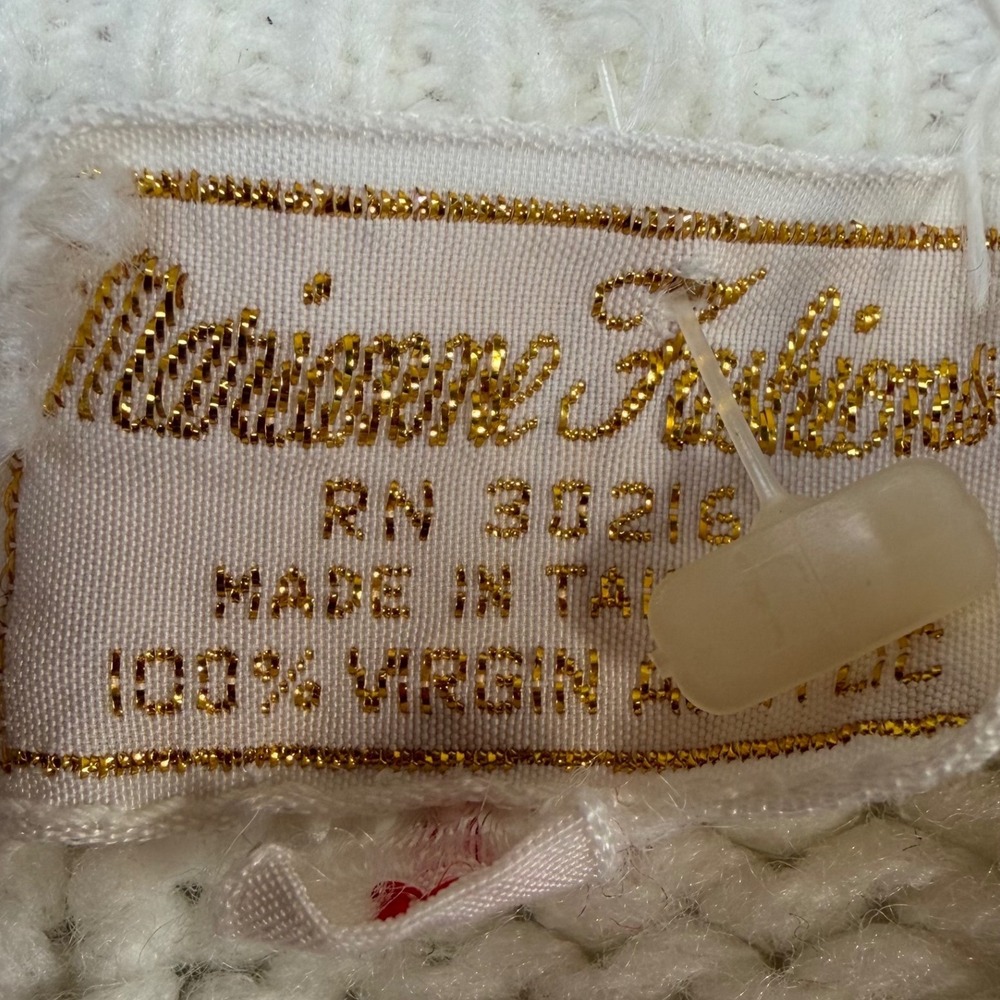 Vintage Marianne Fashions White Cable Knit Varsity Cardigan Red Blue‎ Trim Large - Picture 4 of 6
